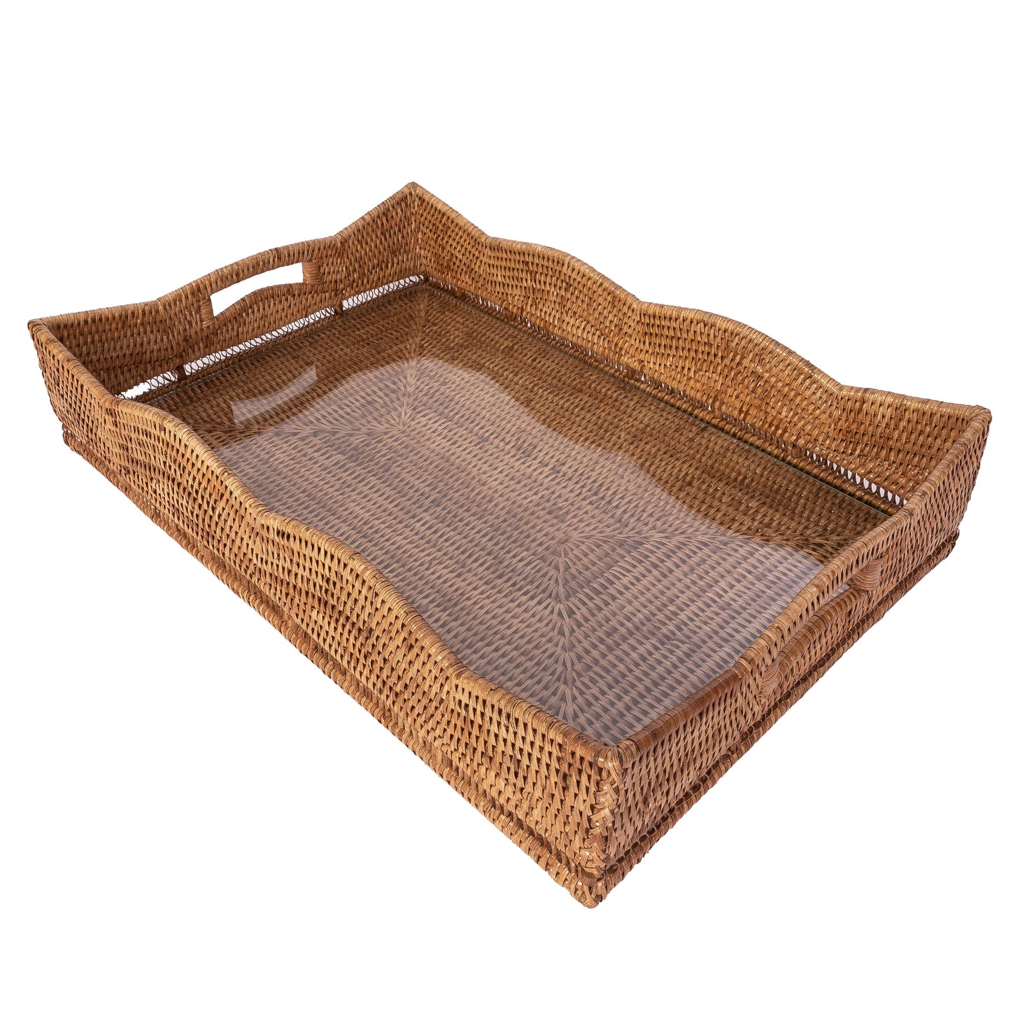 Scallop Rectangular Tray With Glass Insert