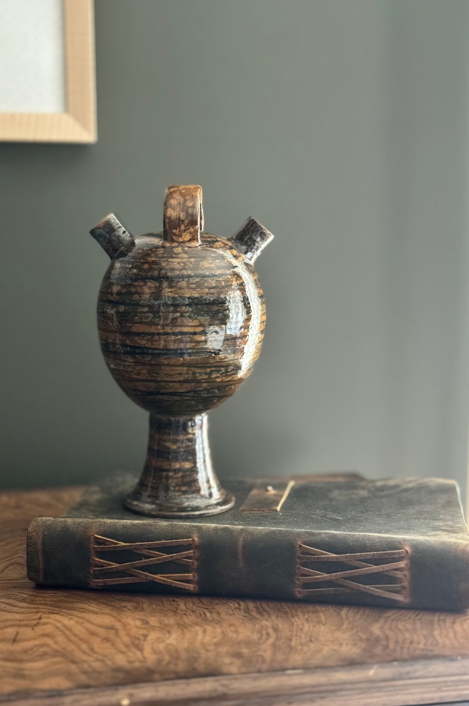 One of A Kind Double Spout Glazed Handmade Pot - Window Tree