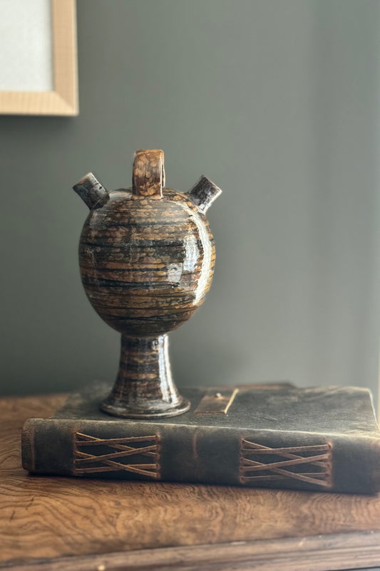 One of A Kind Double Spout Glazed Handmade Pot - Window Tree