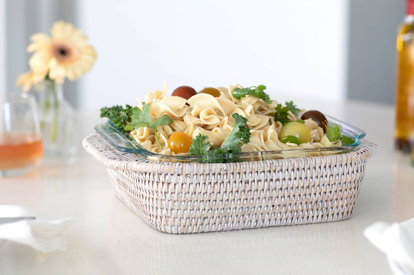 Artifacts Rattan Square Baker Basket with Pyrex - Crystal Conner Design