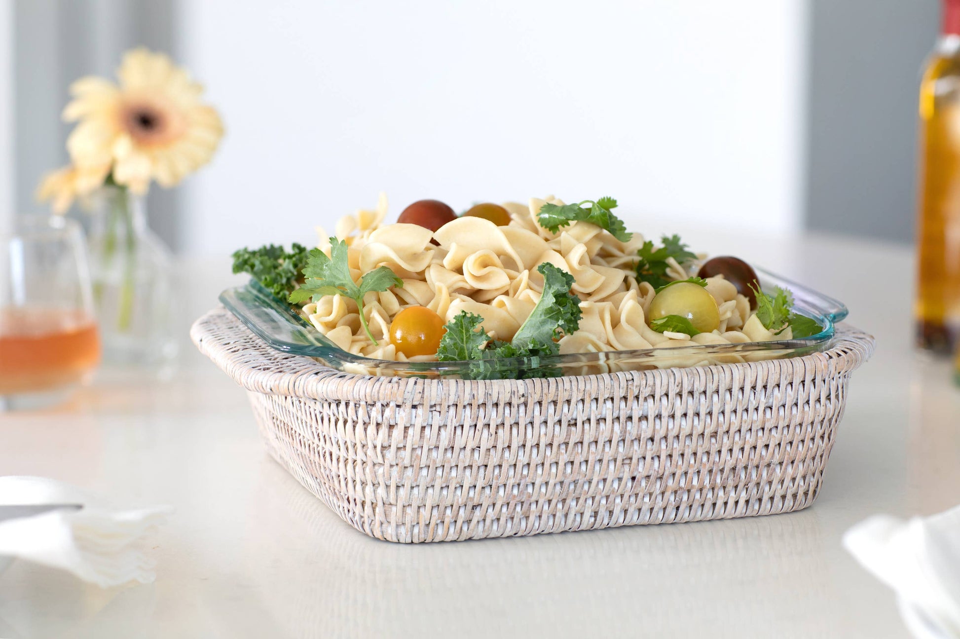 Artifacts Rattan Square Baker Basket with Pyrex - Crystal Conner Design