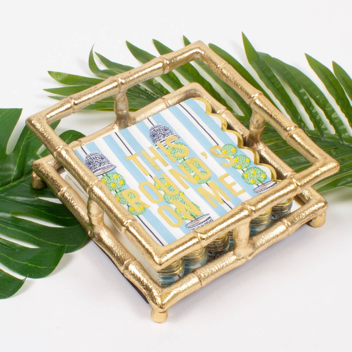 Gold Bamboo Cocktail Napkin Tray - Crystal Conner Design