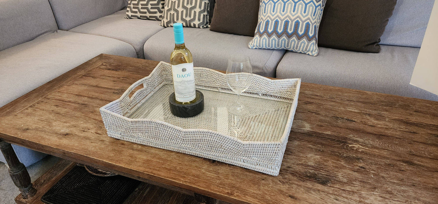 Scallop Rectangular Tray With Glass Insert