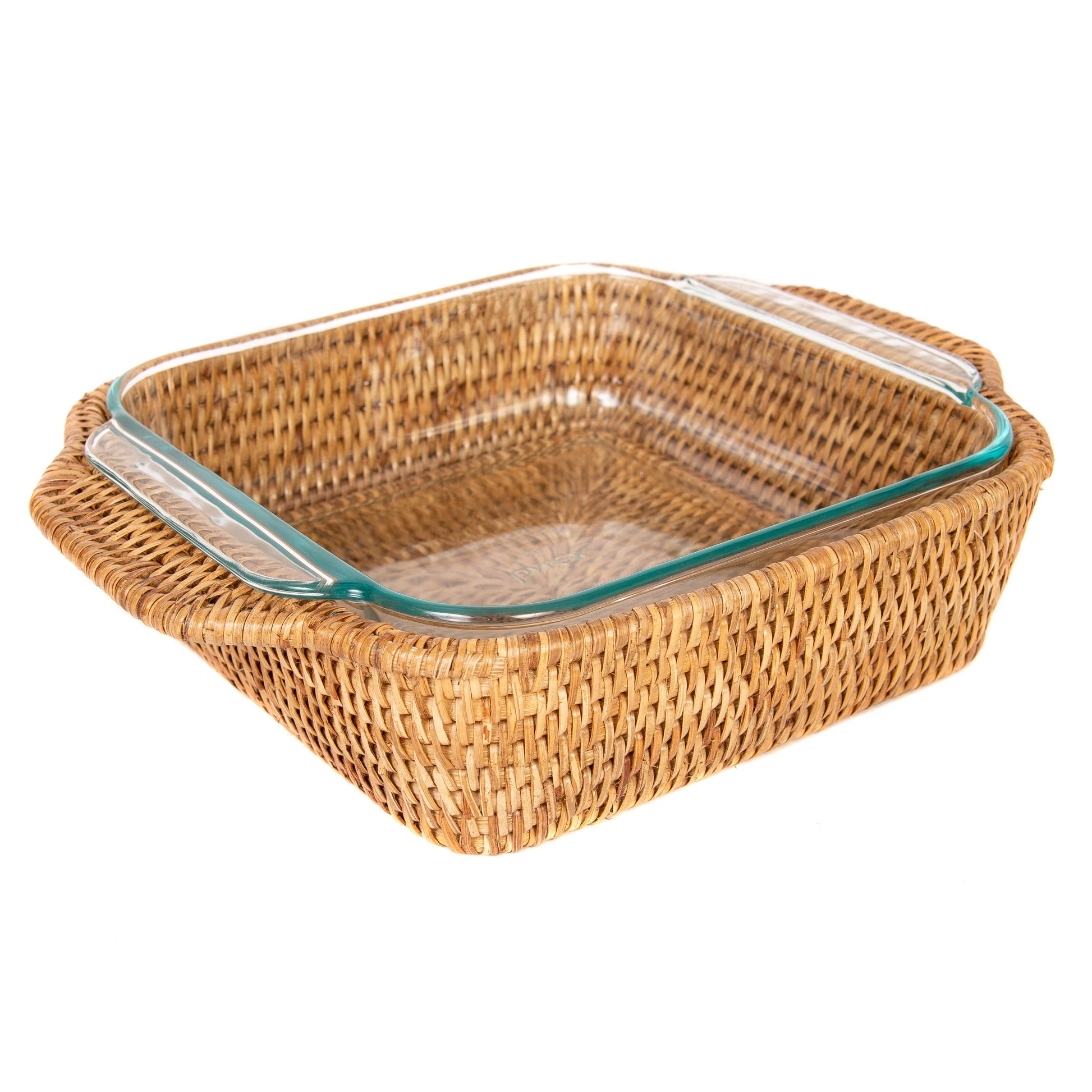 Artifacts Rattan Square Baker Basket with Pyrex - Crystal Conner Design