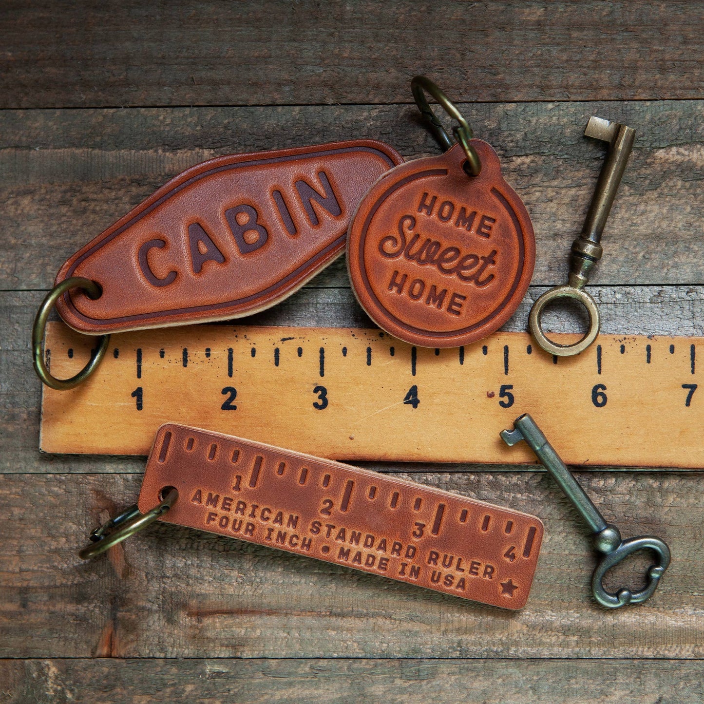 Sugarhouse Leather - Pocket Ruler Leather Keychain - Window Tree