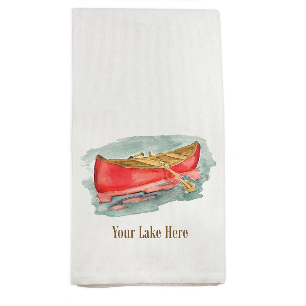 Red Canoe with Location Dish Towel - Crystal Conner Design