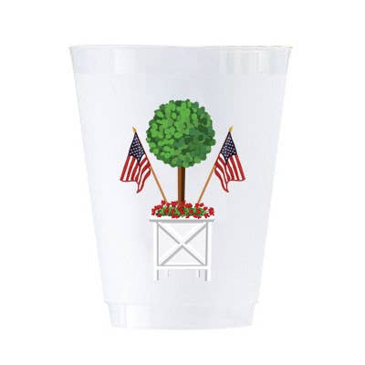 16 oz Shatterproof Cups | Set of 8 | Patriotic Topiary - Crystal Conner Design
